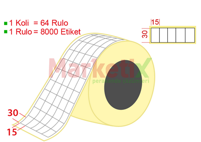 15x30 mm Termal Ürün Barkod Etiketi / 8000 Li Sarım