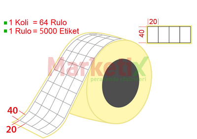 20x40 mm Termal Ürün Barkod Etiketi / 5000 Li Sarım